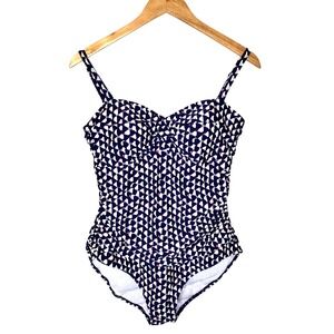 Boden Sorrento Swimsuit Navy Geometric Built-in Bra Sz: 10 One Piece Beach
